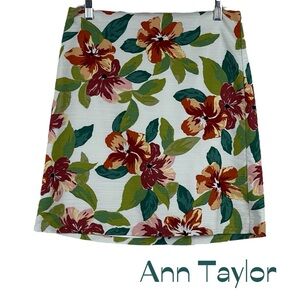 Ann Taylor White Rust Green Floral Skirt Size 6
